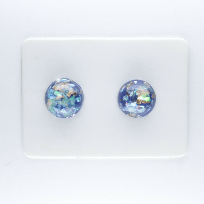 Iridescent and Gold Flake Earrings, 8mm or 10mm, Hypoallergenic Stud, Clip-on or Magnetic