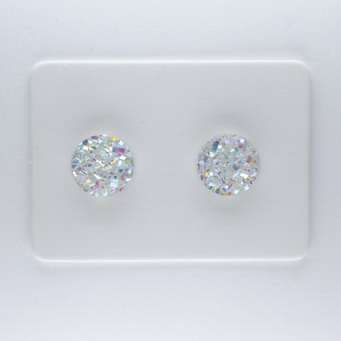 Druzy Resin Iridescent Earrings, 8mm & 11 colors, Magnetic, Clip-on or Hypoallergenic Stud