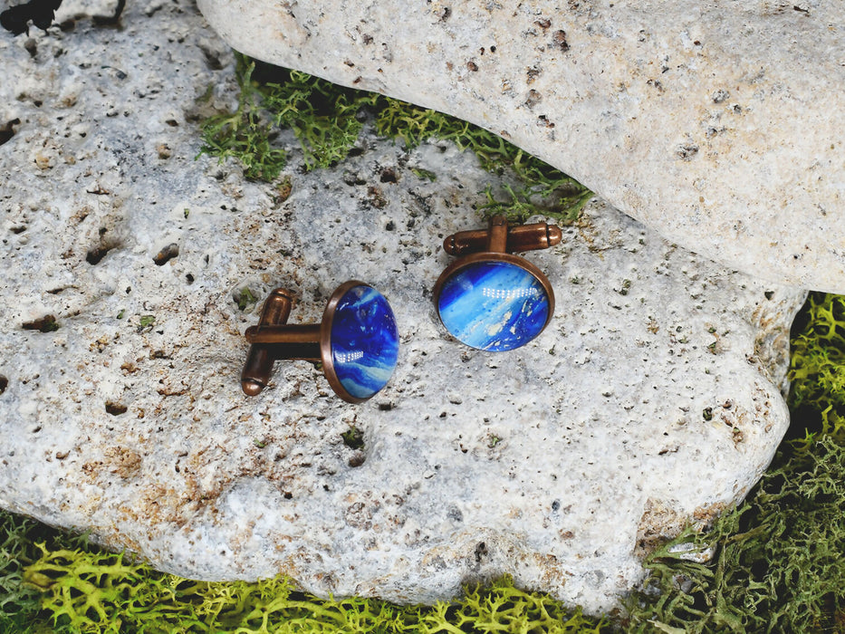 Copper Steel Cufflinks with Blue Glass #34
