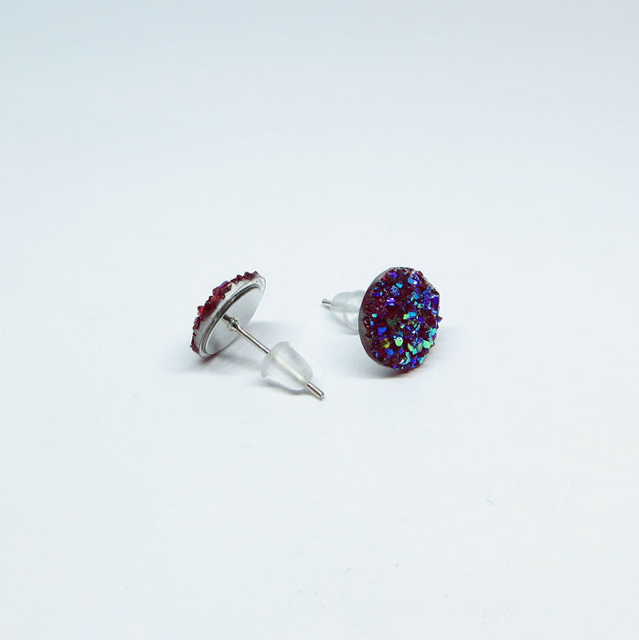 10mm Drusy Resin Earrings 12 colors, Magnetic, Clip-on or Hypoallergenic Stud