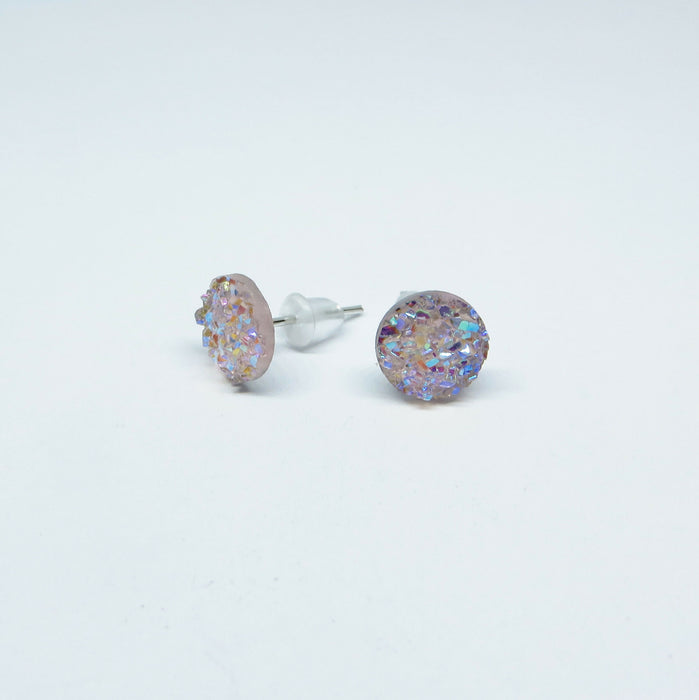 Druzy Resin Iridescent Earrings, 8mm & 11 colors, Magnetic, Clip-on or Hypoallergenic Stud