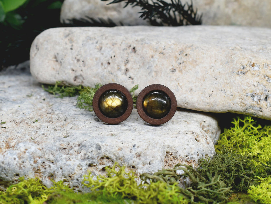 Wood Cufflinks with Labradorite Stone #41