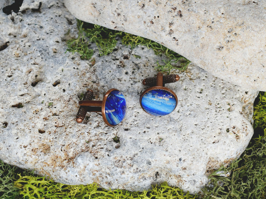 Copper Steel Cufflinks with Blue Glass #36
