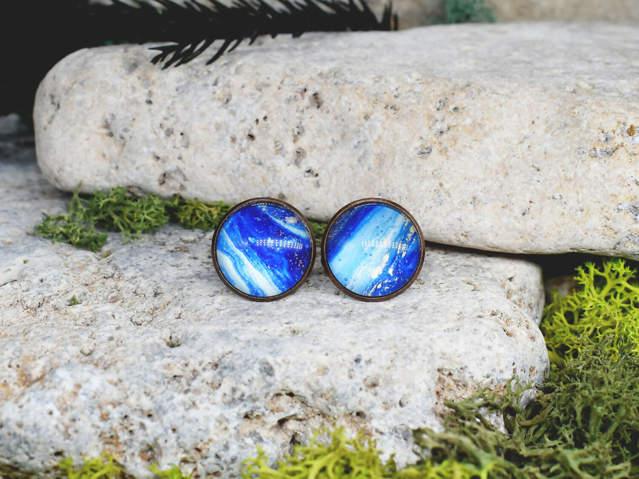 Copper Steel Cufflinks with Blue Glass #34