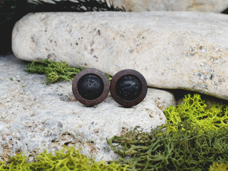 Wood Cufflinks with Volcanic Lava Stone #18