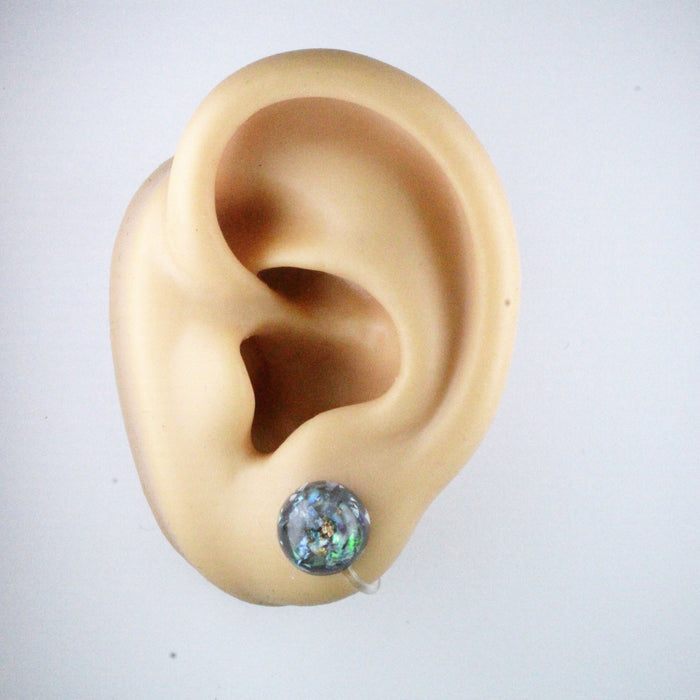 Iridescent and Gold Flake Earrings, 8mm or 10mm, Hypoallergenic Stud, Clip-on or Magnetic