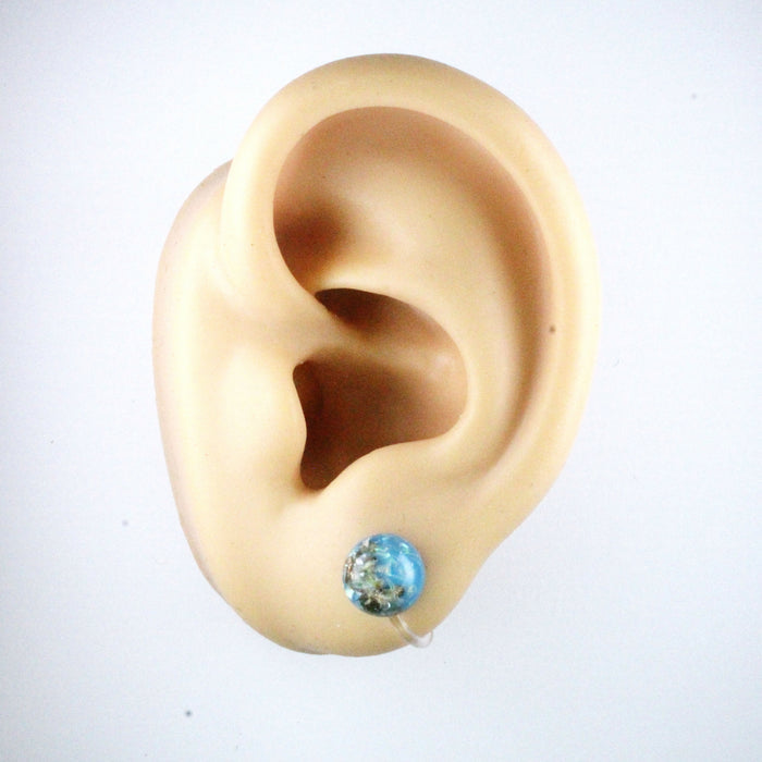 Iridescent and Gold Flake Earrings, 8mm or 10mm, Hypoallergenic Stud, Clip-on or Magnetic
