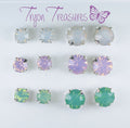 Opal Stone Earrings, individual or 6-pack, White, Pink or Green: Magnetic, clip-on or Hypoallergenic Stud