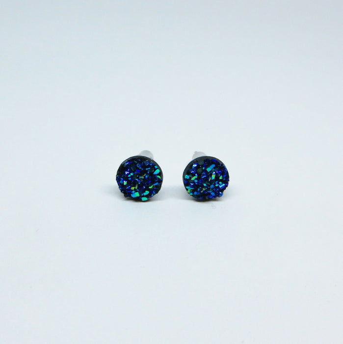 Druzy Resin Iridescent Earrings, 8mm & 11 colors, Magnetic, Clip-on or Hypoallergenic Stud
