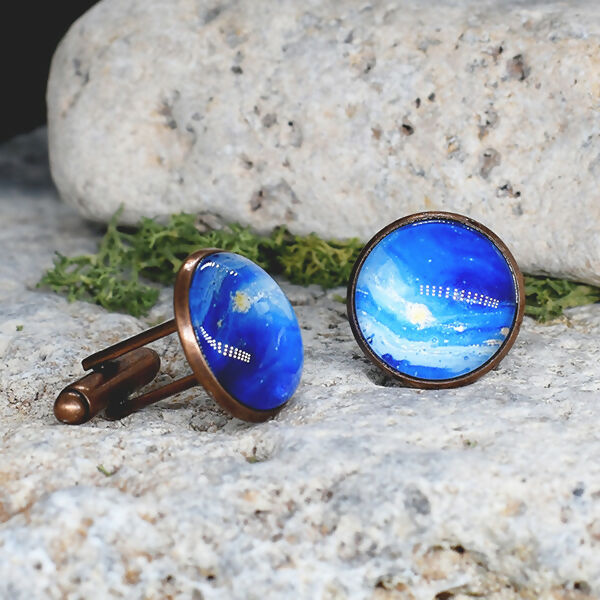 Copper Steel Cufflinks with Blue Glass #31