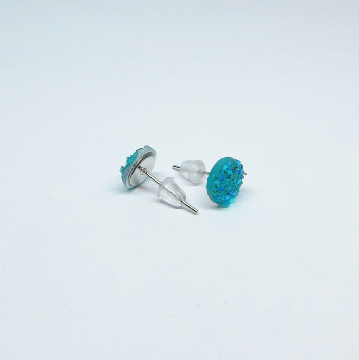 Druzy Resin Iridescent Earrings, 8mm & 11 colors, Magnetic, Clip-on or Hypoallergenic Stud