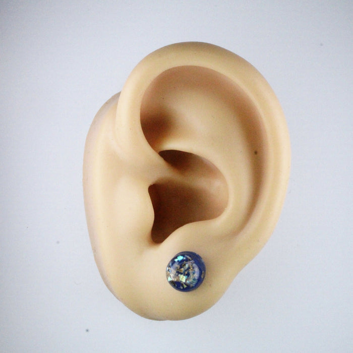 Iridescent and Gold Flake Earrings, 8mm or 10mm, Hypoallergenic Stud, Clip-on or Magnetic