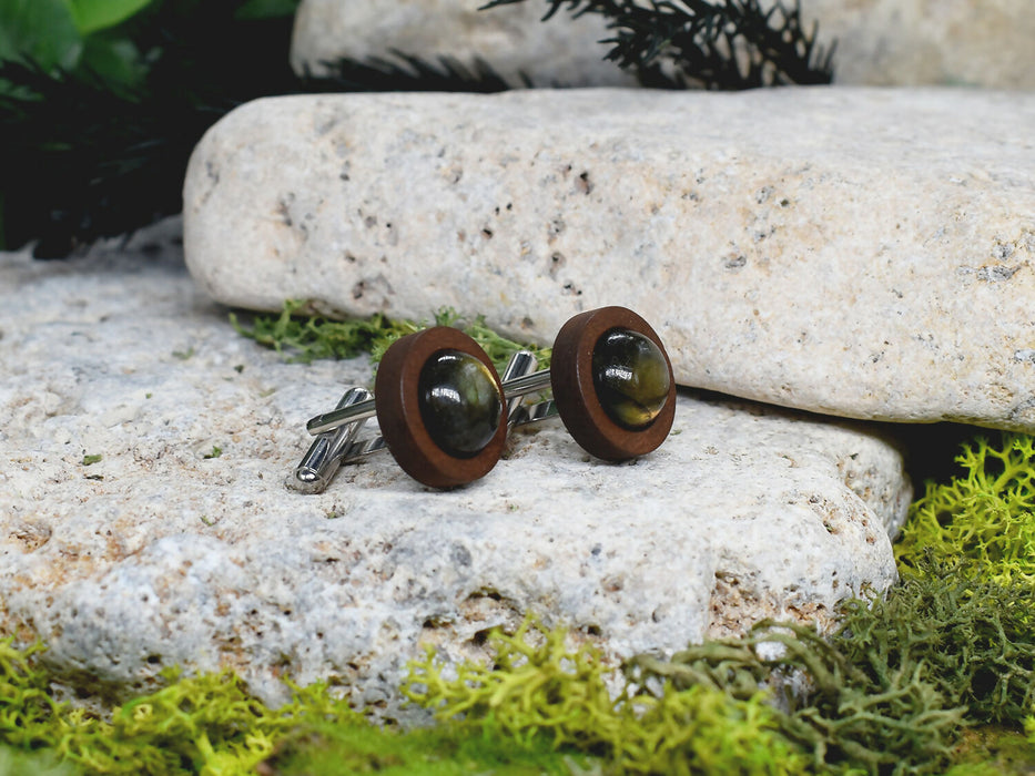 Wood Cufflinks with Labradorite Stone #41