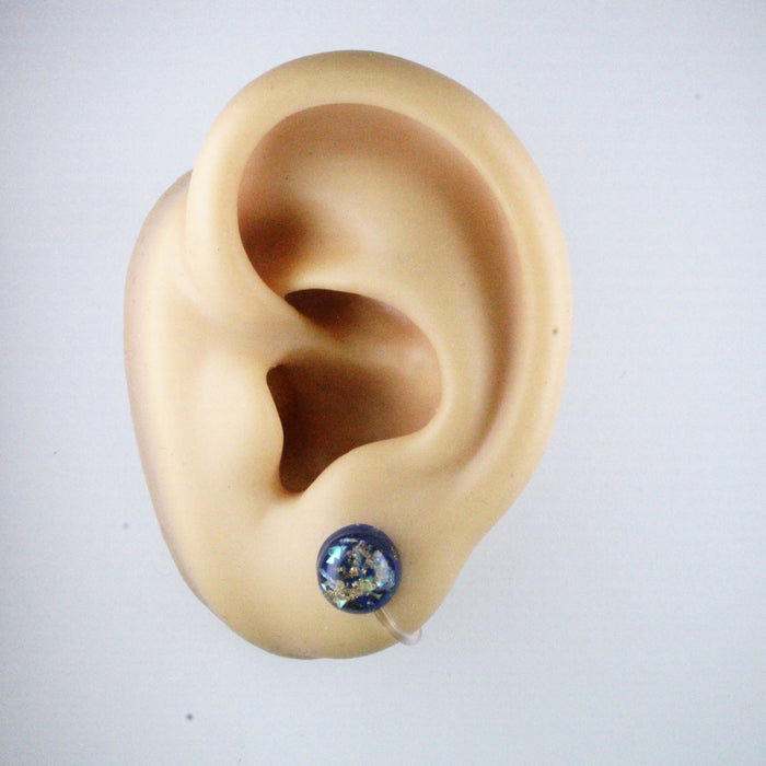 Iridescent and Gold Flake Earrings, 8mm or 10mm, Hypoallergenic Stud, Clip-on or Magnetic