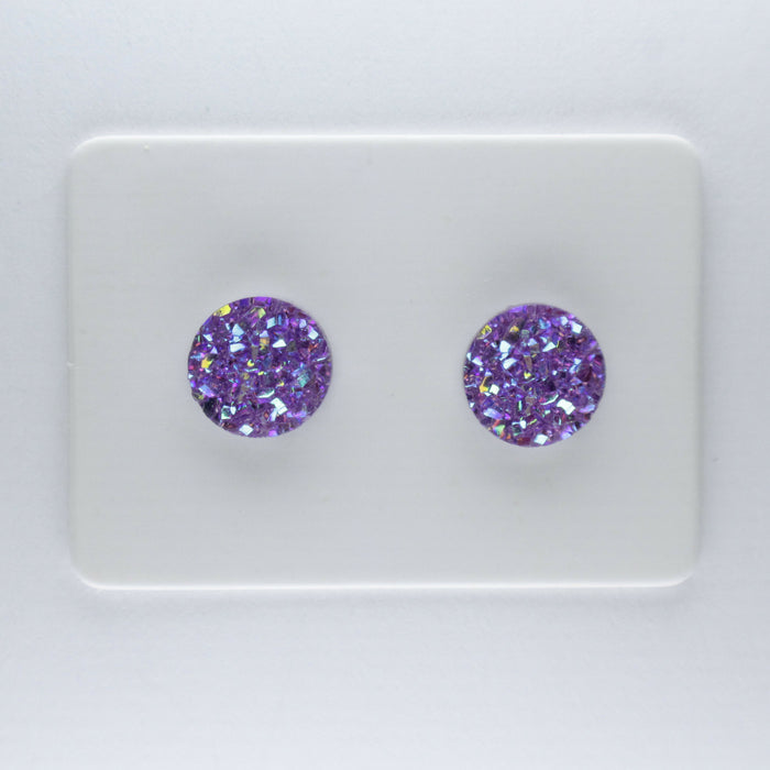 Druzy Resin Iridescent Earrings, 8mm & 11 colors, Magnetic, Clip-on or Hypoallergenic Stud