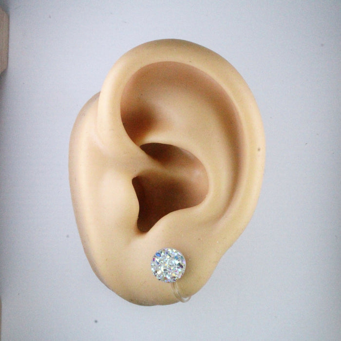 Druzy Resin Iridescent Earrings, 8mm & 11 colors, Magnetic, Clip-on or Hypoallergenic Stud