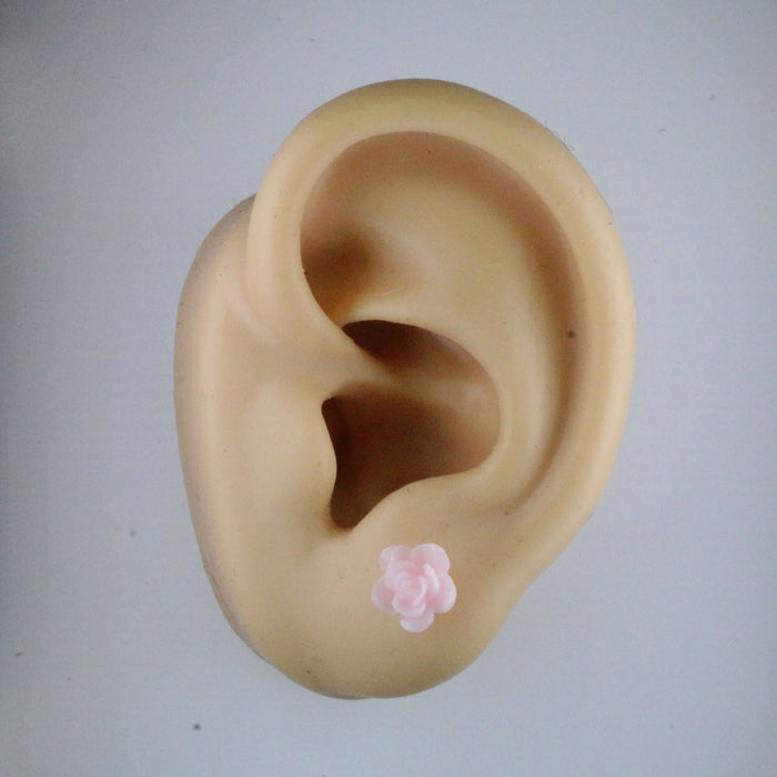 Flower Rose Earrings, Individual or 6 pack: 7mm Hypoallergenic Stud, Clip-on or Magnetic