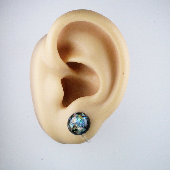Iridescent and Gold Flake Earrings, 8mm or 10mm, Hypoallergenic Stud, Clip-on or Magnetic