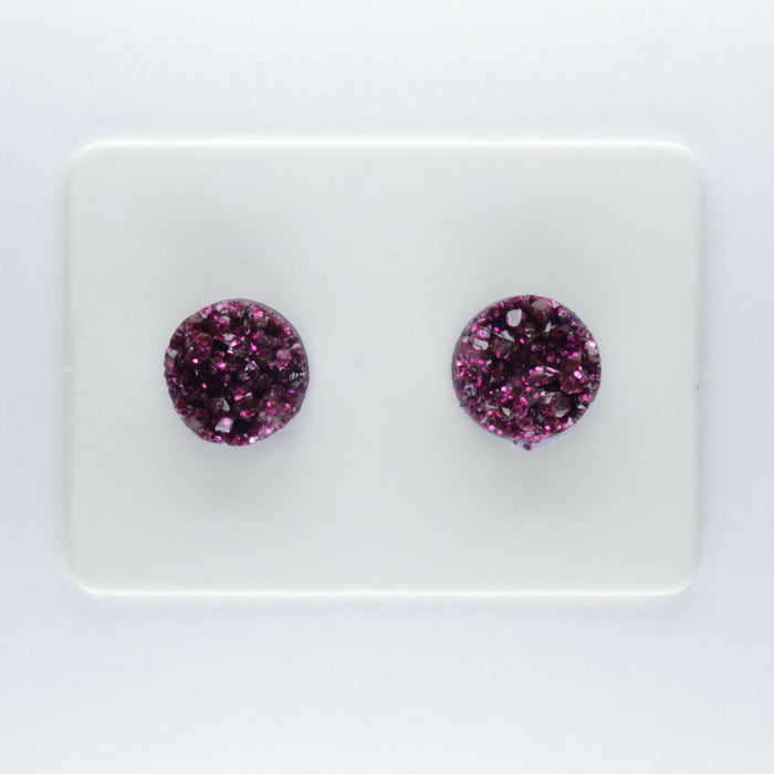 Metallic Druzy Resin Earrings, 2 sizes 7 colors single or 6-pack Magnetic, Clip-on or Hypoallergenic