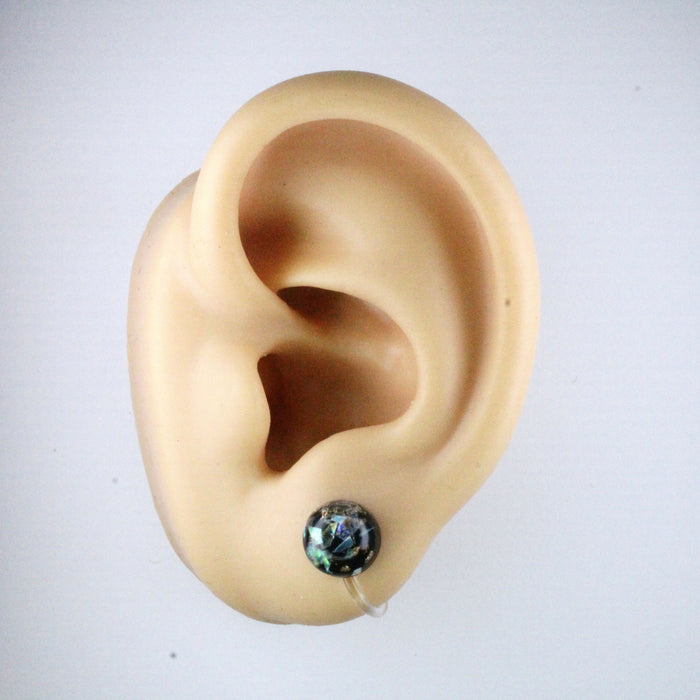 Iridescent and Gold Flake Earrings, 8mm or 10mm, Hypoallergenic Stud, Clip-on or Magnetic
