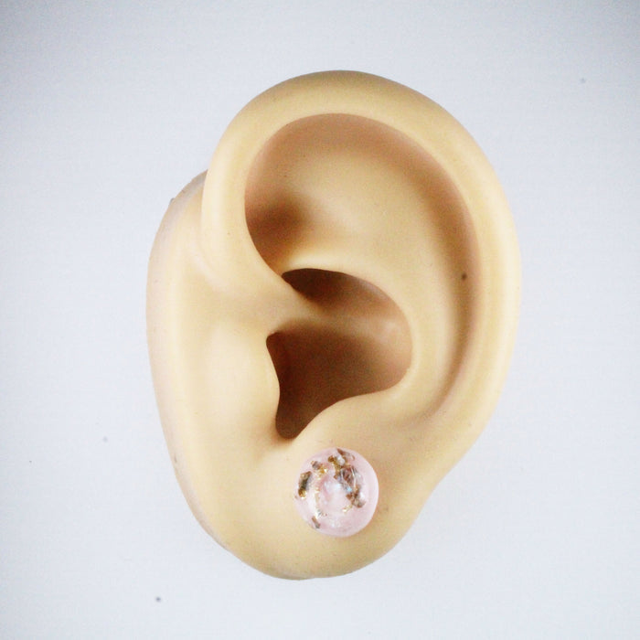 Iridescent and Gold Flake Earrings, 8mm or 10mm, Hypoallergenic Stud, Clip-on or Magnetic