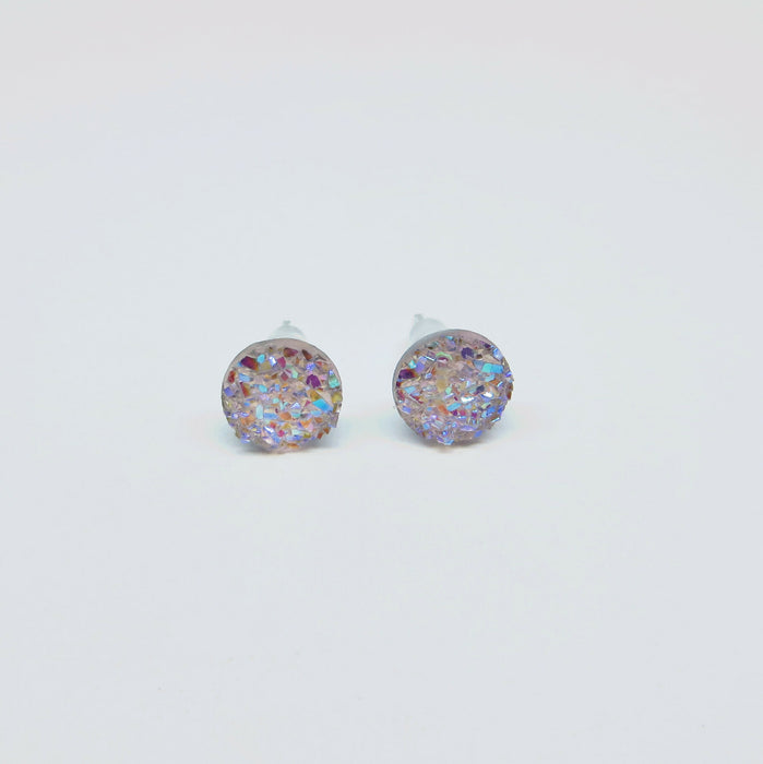 Druzy Resin Iridescent Earrings, 8mm & 11 colors, Magnetic, Clip-on or Hypoallergenic Stud