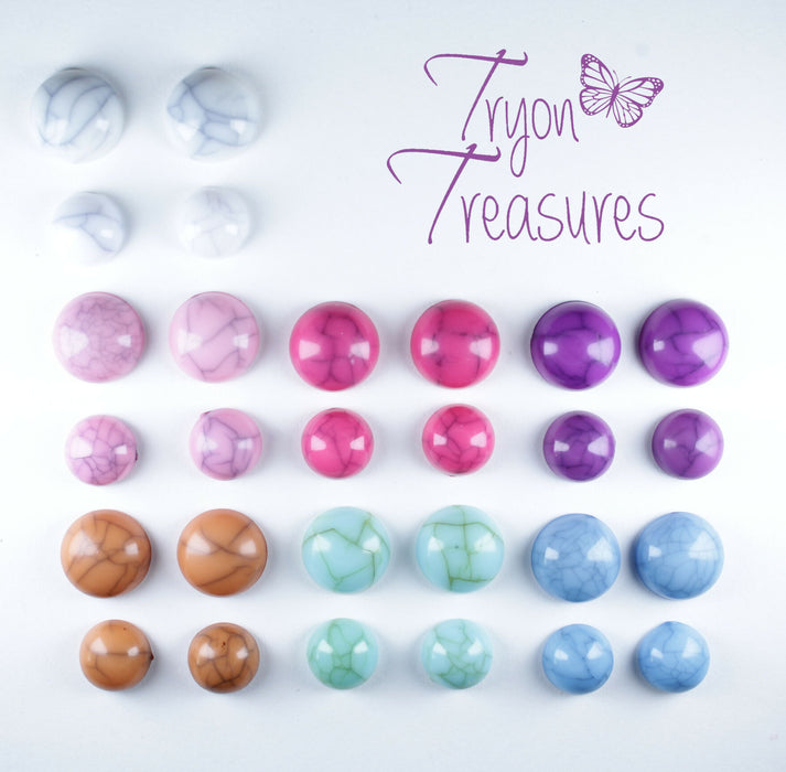 Crackle Stone Earrings 7 colors and 2 sizes, individual or 6 pack. Magnetic, Clip-on or Hypoallergenic Stud