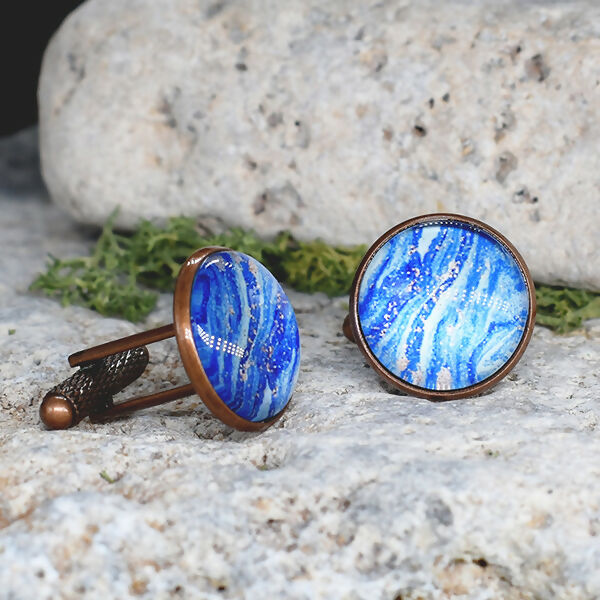 Copper Steel Cufflinks with Blue Glass #32