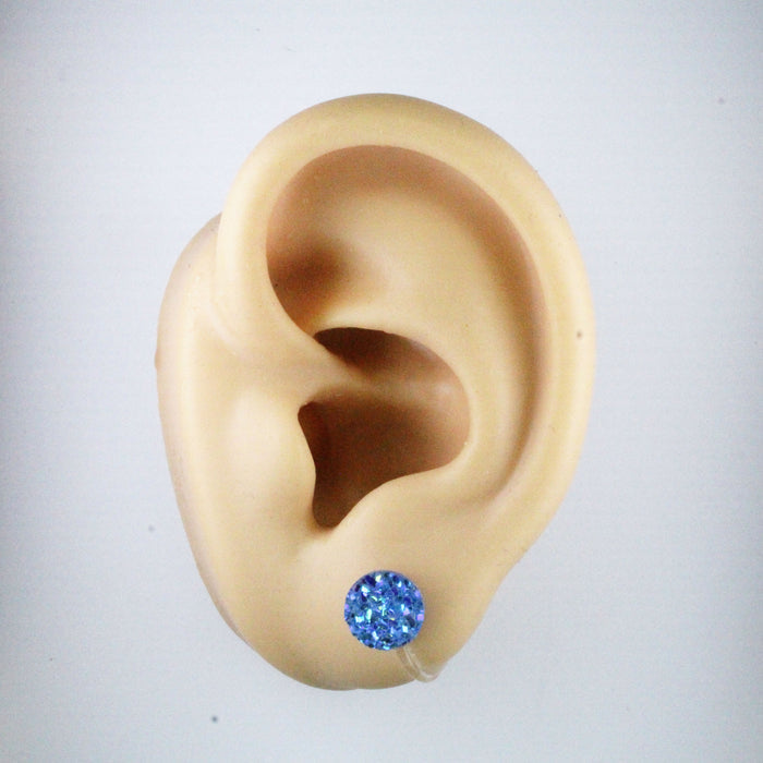 Druzy Resin Iridescent Earrings, 8mm & 11 colors, Magnetic, Clip-on or Hypoallergenic Stud
