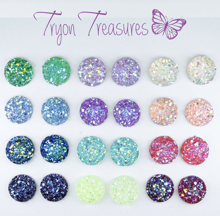 10mm Drusy Resin Earrings 12 colors, Magnetic, Clip-on or Hypoallergenic Stud