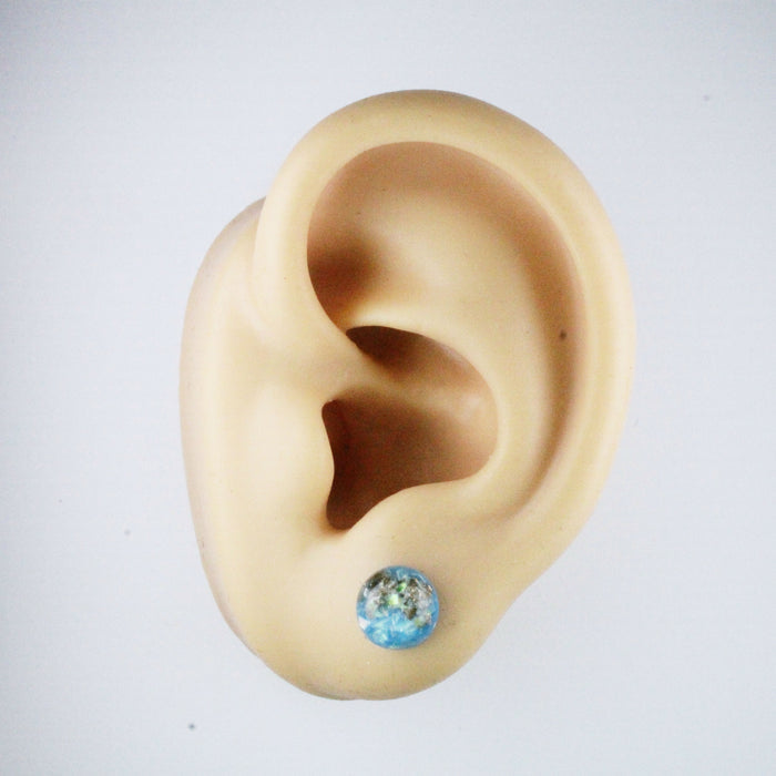 Iridescent and Gold Flake Earrings, 8mm or 10mm, Hypoallergenic Stud, Clip-on or Magnetic