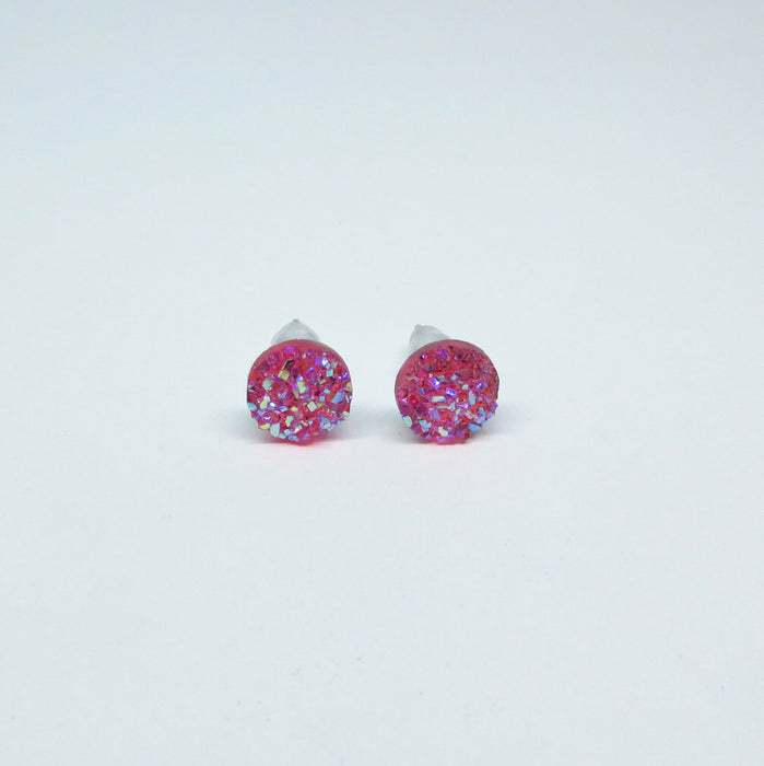 Druzy Resin Iridescent Earrings, 8mm & 11 colors, Magnetic, Clip-on or Hypoallergenic Stud
