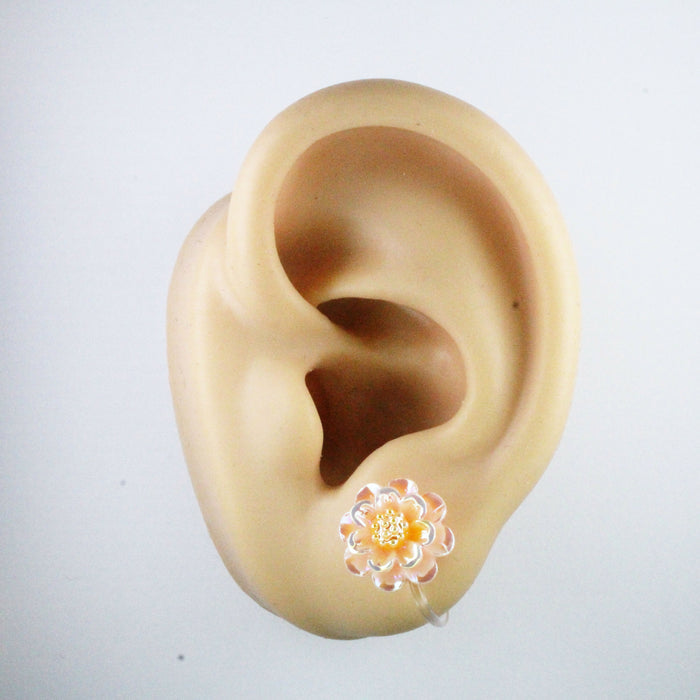 Sparkling Peony Flower Earrings, Individual or 6-pack: Magnetic, Clip-on or Hypoallergenic Stud