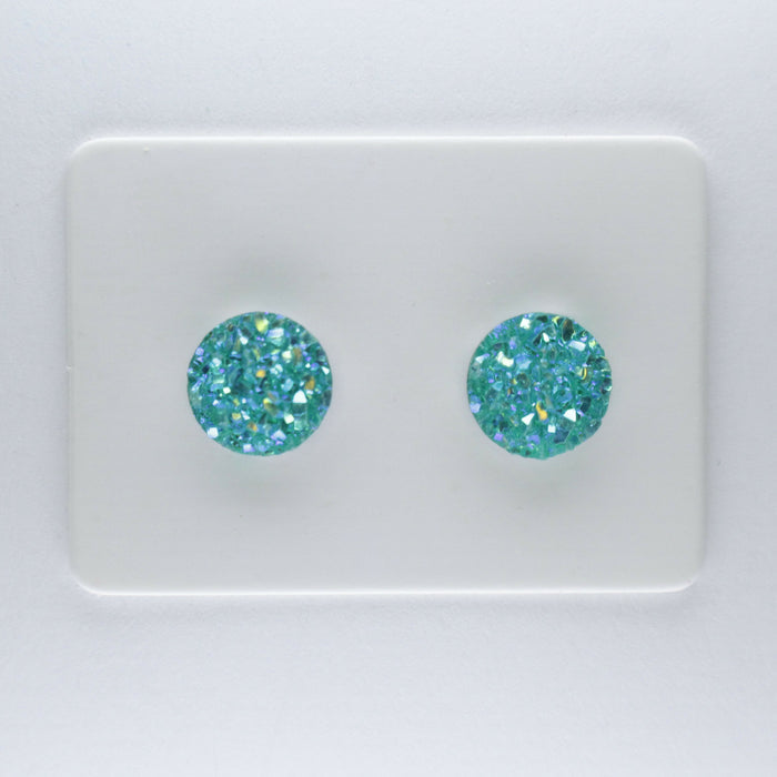 Druzy Resin Iridescent Earrings, 8mm & 11 colors, Magnetic, Clip-on or Hypoallergenic Stud