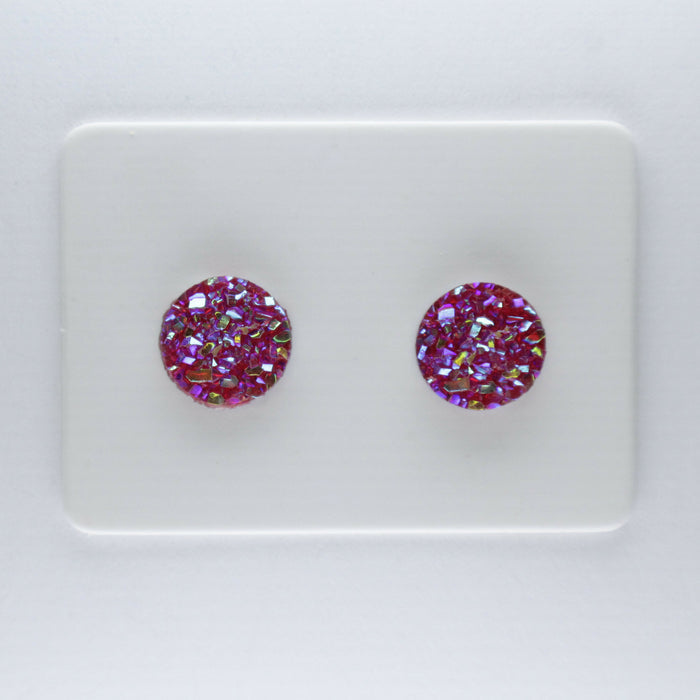 Druzy Resin Iridescent Earrings, 8mm & 11 colors, Magnetic, Clip-on or Hypoallergenic Stud
