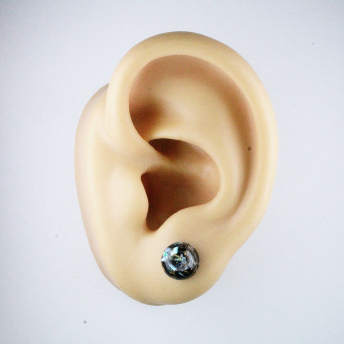 Iridescent and Gold Flake Earrings, 8mm or 10mm, Hypoallergenic Stud, Clip-on or Magnetic