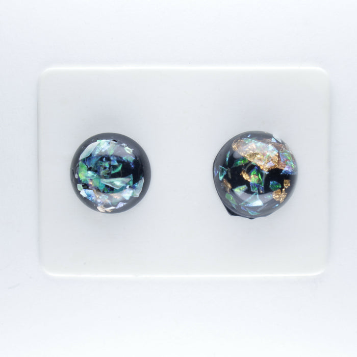 Iridescent and Gold Flake Earrings, 8mm or 10mm, Hypoallergenic Stud, Clip-on or Magnetic