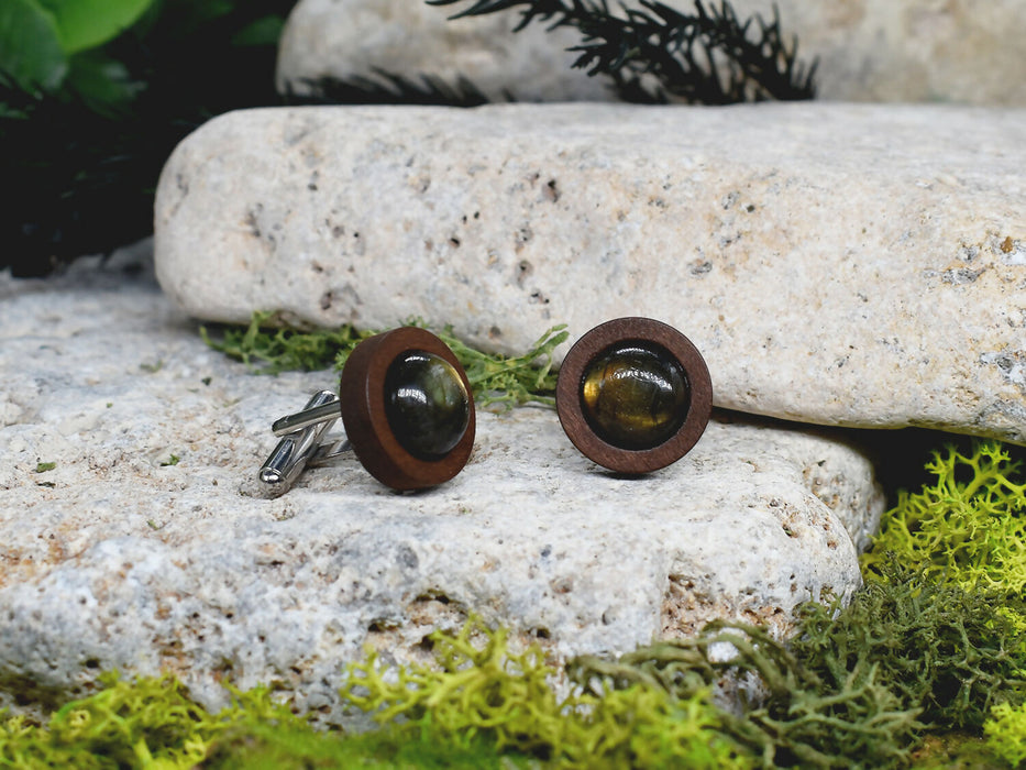Wood Cufflinks with Labradorite Stone #41
