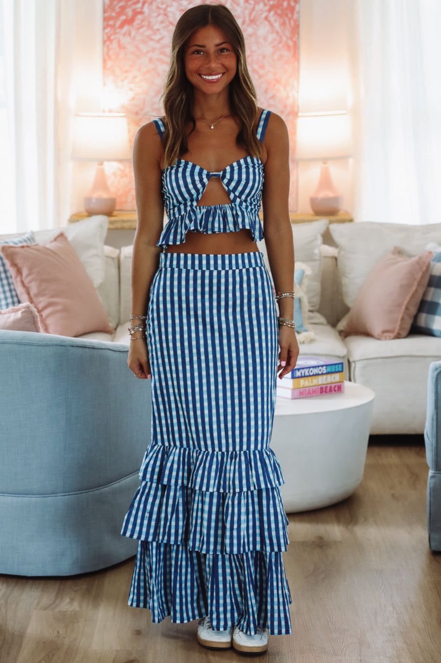 Final Play Top and Maxi Skirt Set - Blue and White