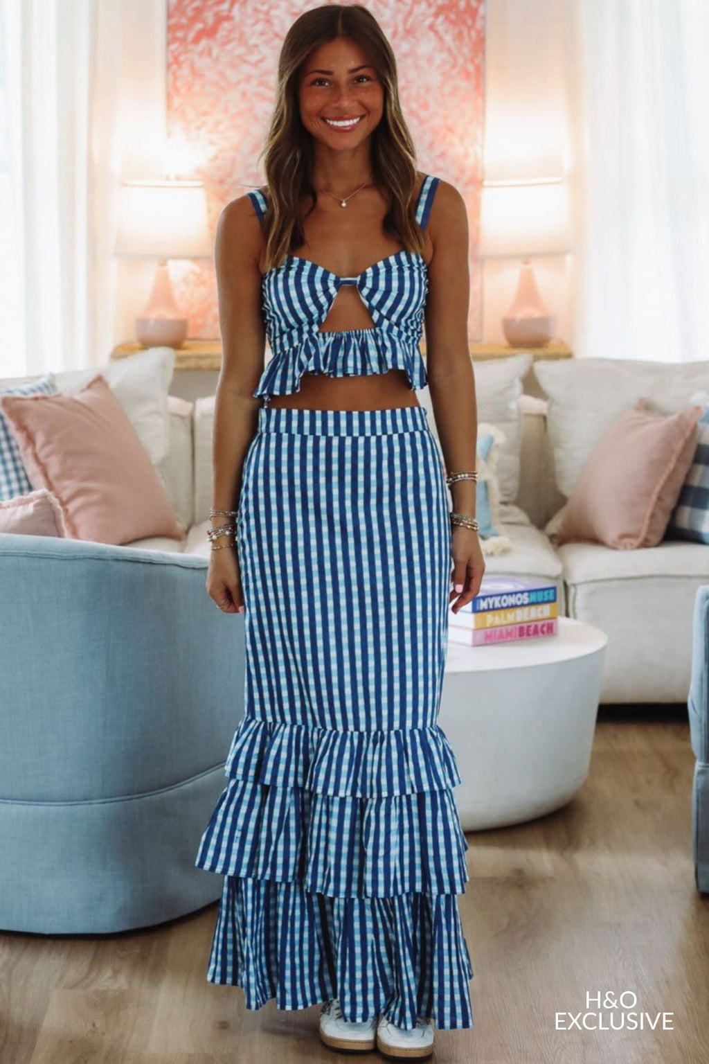 Final Play Top and Maxi Skirt Set - Blue and White