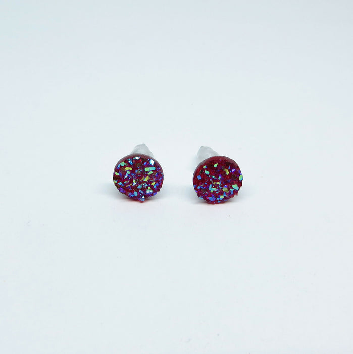 Druzy Resin Iridescent Earrings, 8mm & 11 colors, Magnetic, Clip-on or Hypoallergenic Stud