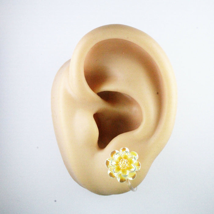 Sparkling Peony Flower Earrings, Individual or 6-pack: Magnetic, Clip-on or Hypoallergenic Stud