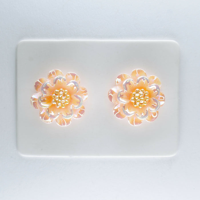 Sparkling Peony Flower Earrings, Individual or 6-pack: Magnetic, Clip-on or Hypoallergenic Stud