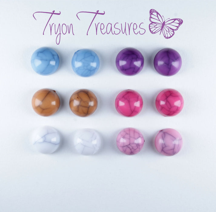 Crackle Stone Earrings 7 colors and 2 sizes, individual or 6 pack. Magnetic, Clip-on or Hypoallergenic Stud