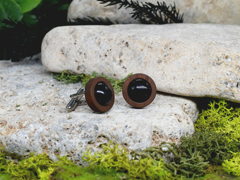 Wood Cufflinks with Cairo Night Stone #40