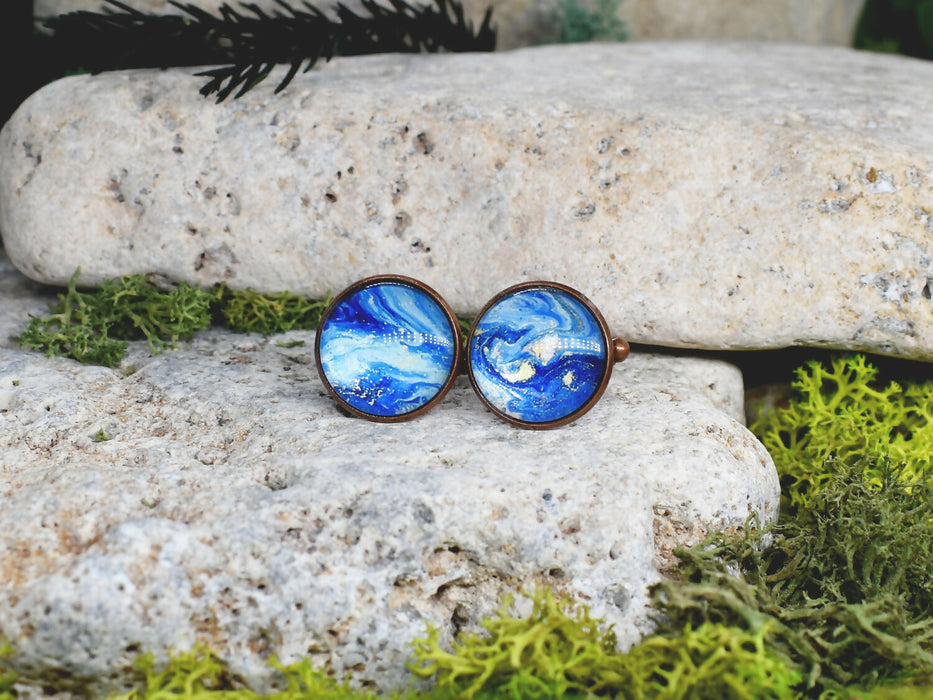 Copper Steel Cufflinks with Blue Glass #37