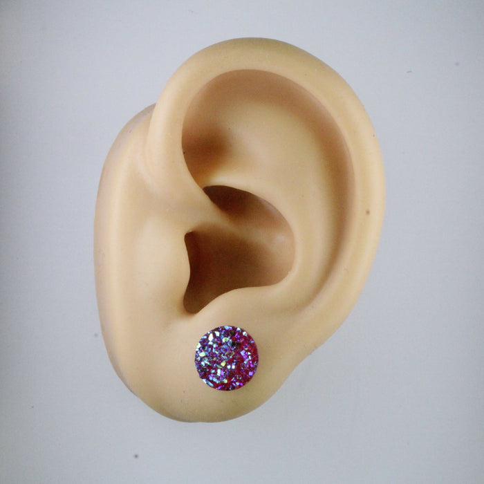 10mm Drusy Resin Earrings 12 colors, Magnetic, Clip-on or Hypoallergenic Stud
