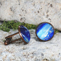 Copper Steel Cufflinks with Blue Glass #34