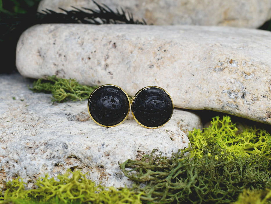 Gold Steel Cufflinks with Volcanic Lava Stone #19