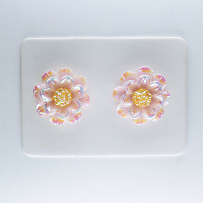 Sparkling Peony Flower Earrings, Individual or 6-pack: Magnetic, Clip-on or Hypoallergenic Stud